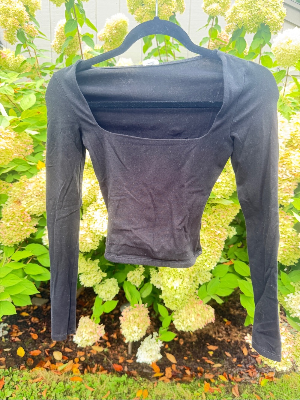 Garage Black Square-Neck Long Sleeve Tee